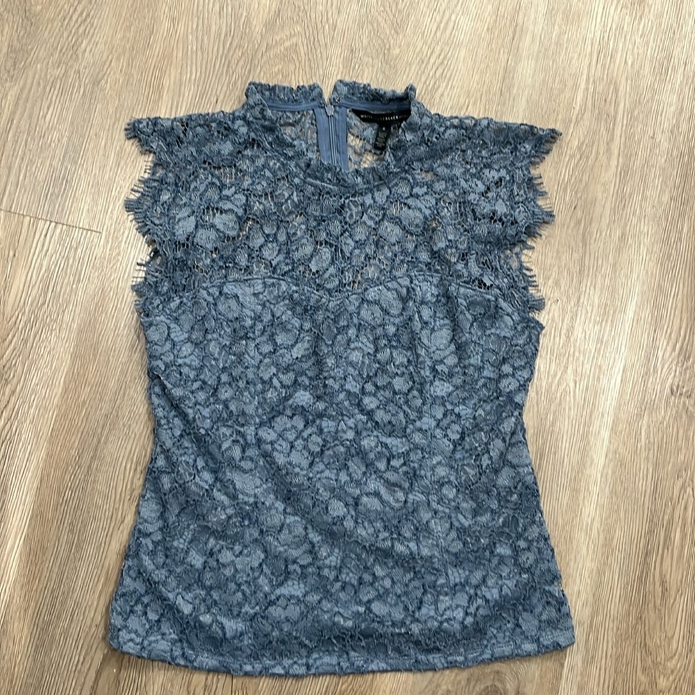 White House black market blue lace blouse no flaws